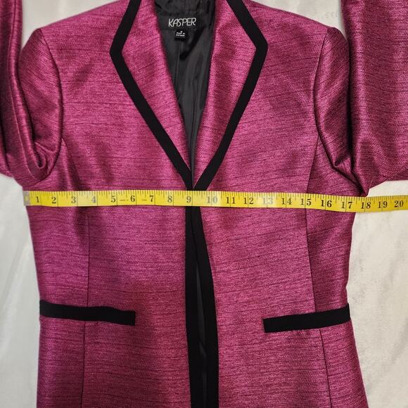 Kasper Collared Career Professional Office Magenta Black Trim Blazer, Size 4 - Picture 8 of 10
